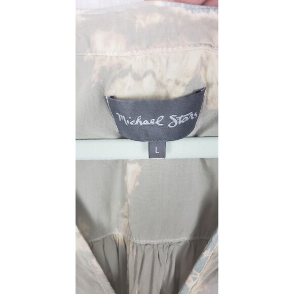 Michael Stars Dress Shift L Green Stone Vertical Geometric Print Beachy Coastal - Picture 3 of 8